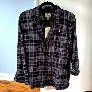 Black & grey plaid quarter zip shirt